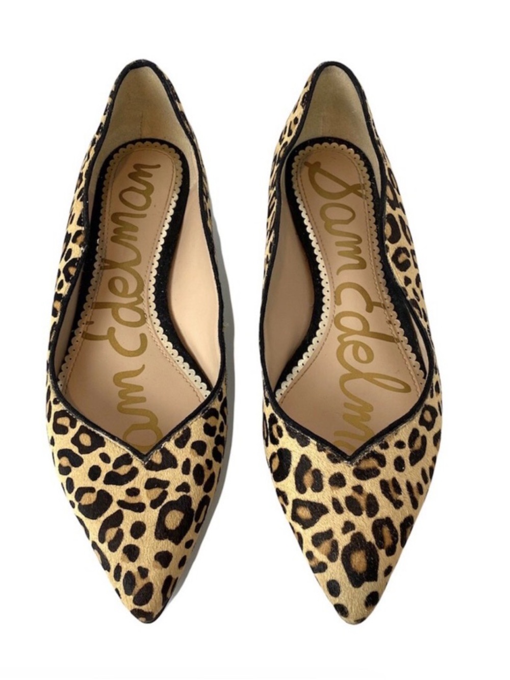 Sam Edelman Leopard Pointed Toe Flats - Tan & Black